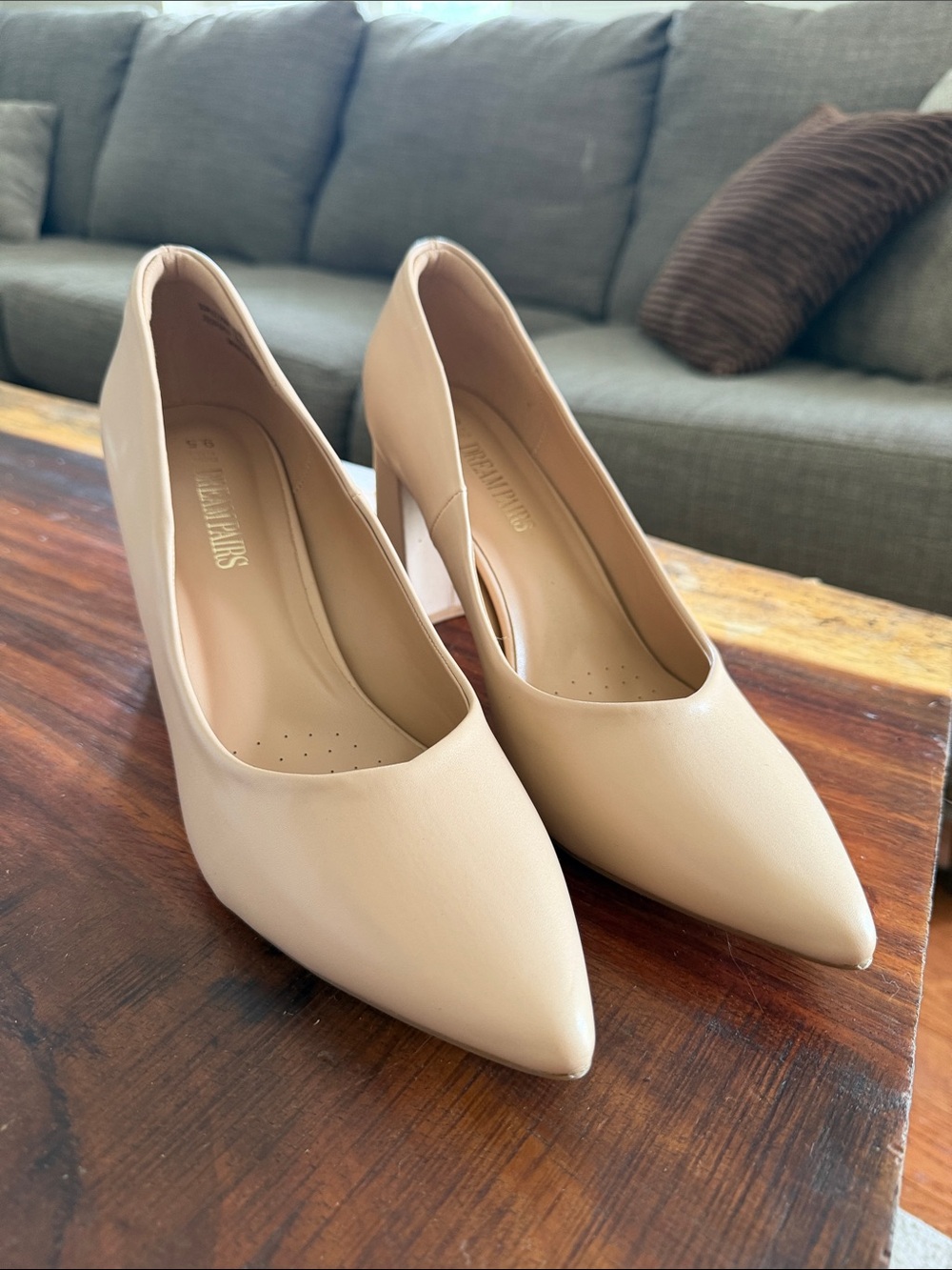 Dream Pairs Beige Pointed-Toe High Heels